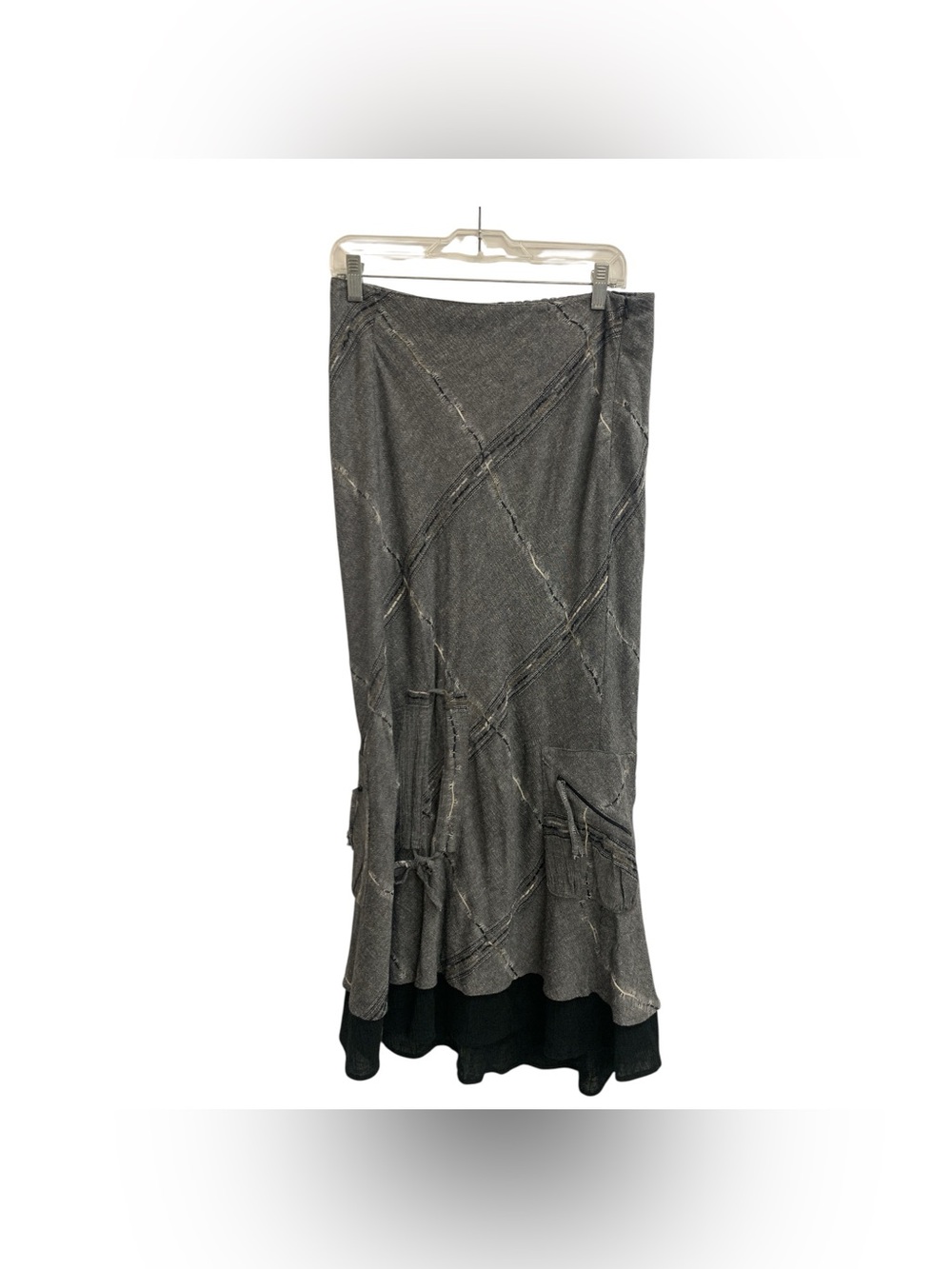 Lauren Vidal Gray Patchwork Maxi Skirt with Black Hem Size M